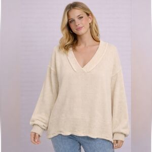 POL Oversized Cozy Knit Pullover | Soft Neutral Ivory Relaxed Fit Sweater